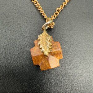 Dainty Wooden Cross Pendant Necklace